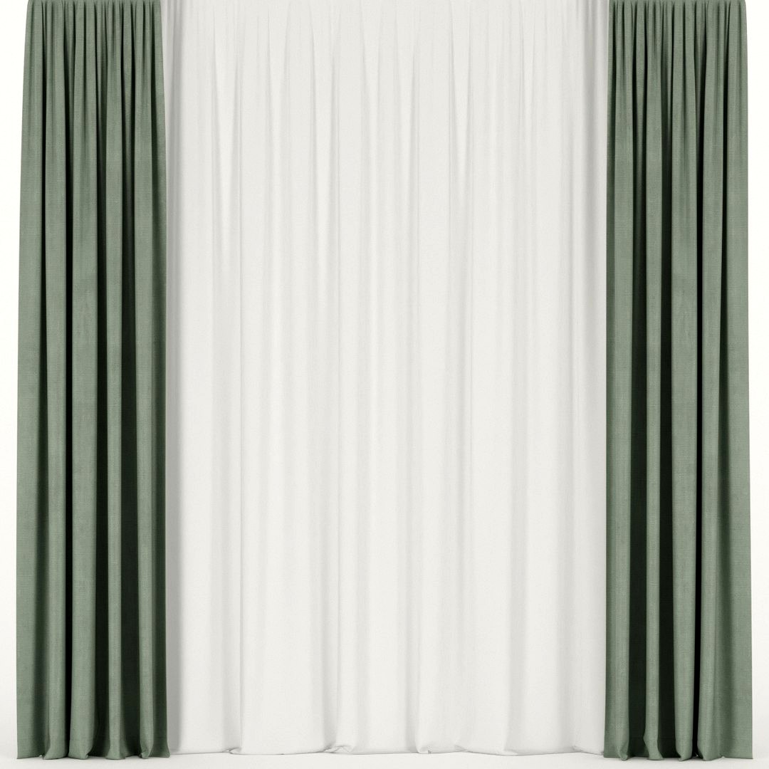 Green curtains with tulle