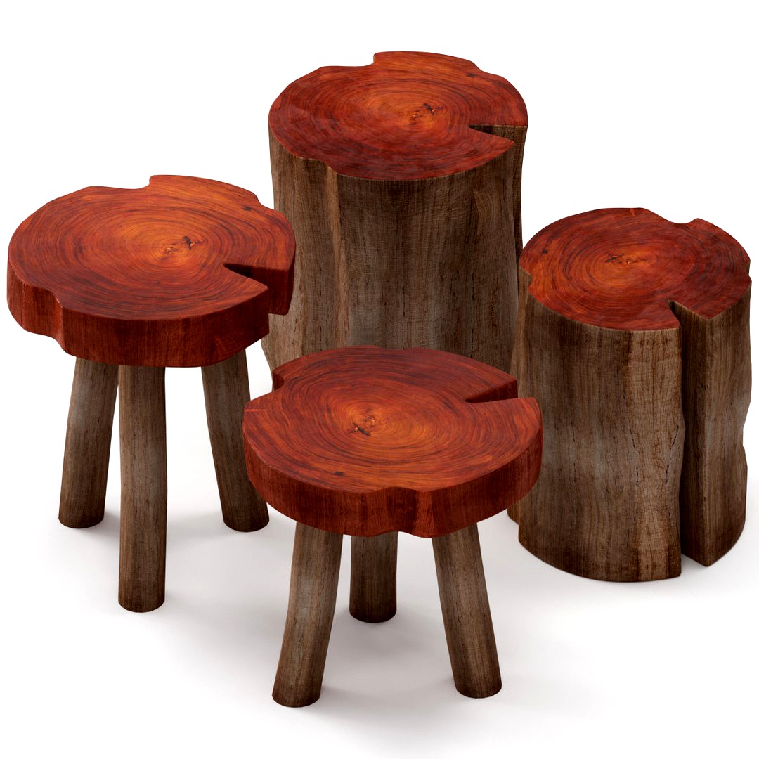 A series of coffee tables made of stumps and slab