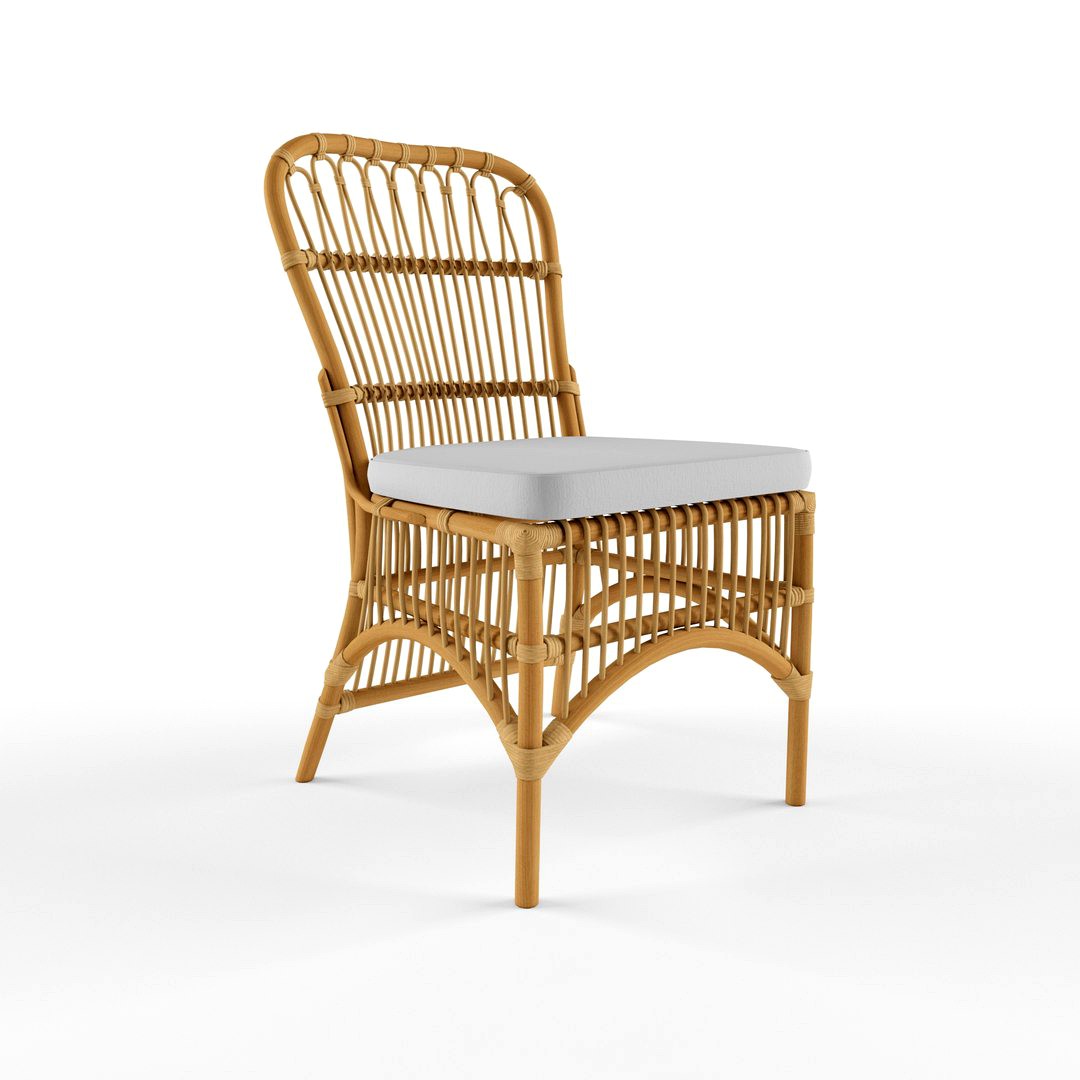 Rattan Loop Side Chair With Seat Cushion Natural