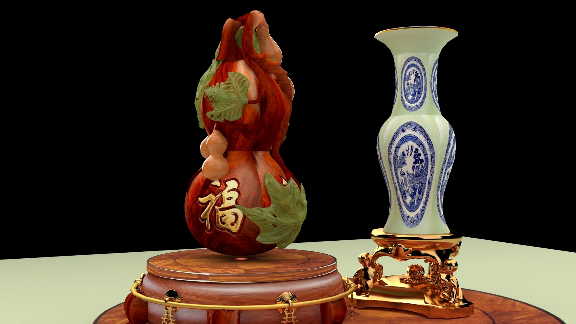 Chinese gourd with vase