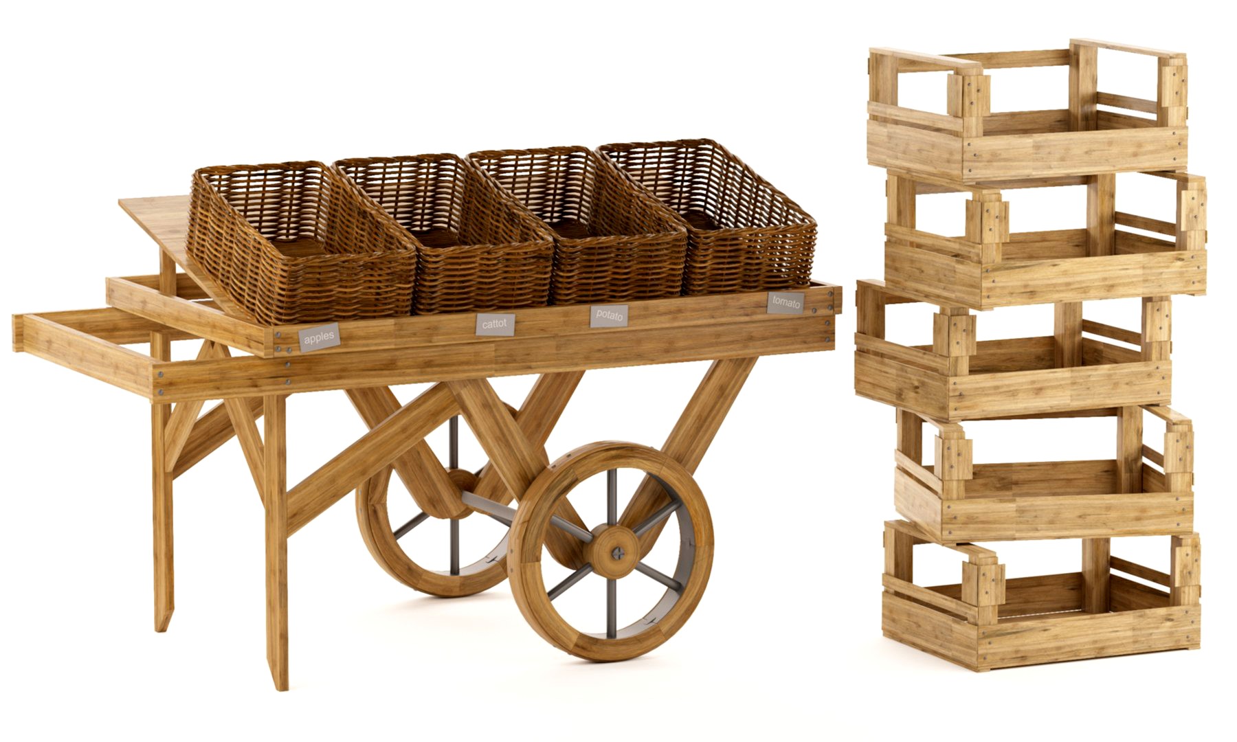 Wood trolley and crates