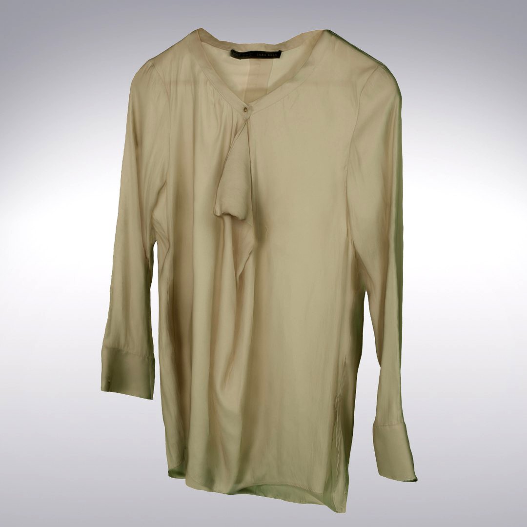 Women's Long Sleeve Top White Silk - 3D Scanned