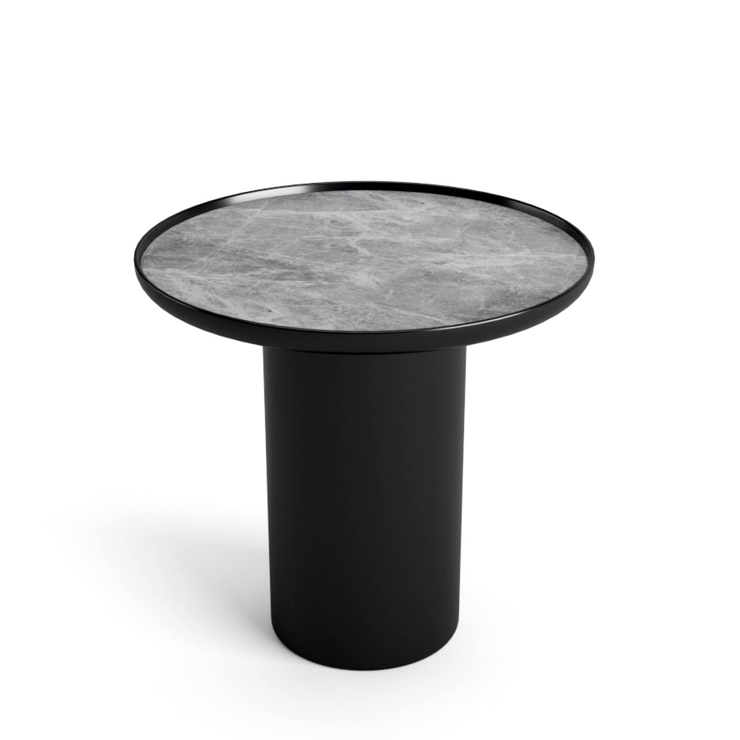 Custom made side table with plastic base and marble top