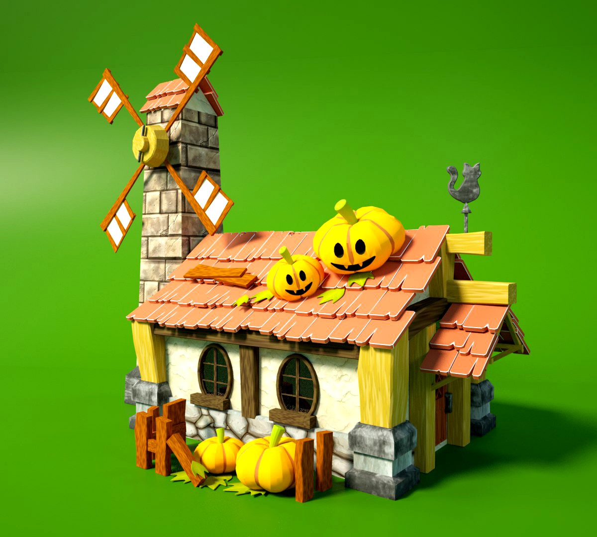 Cartoon Fantasy Wooden Halloween House with Interior