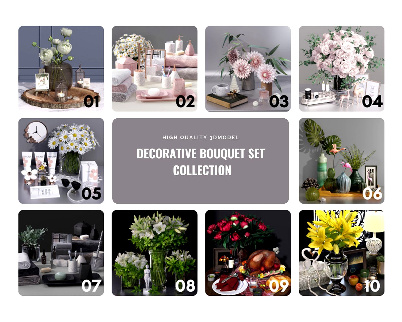 Collection Decorative Bouquet Flower Plan Set
