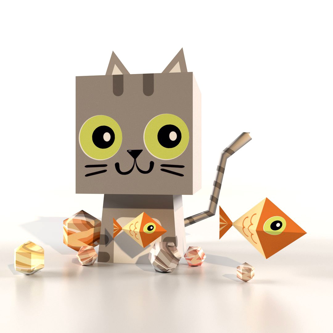 Cute Lowpoly Cartoon Isometric Cat Animal 3d Model