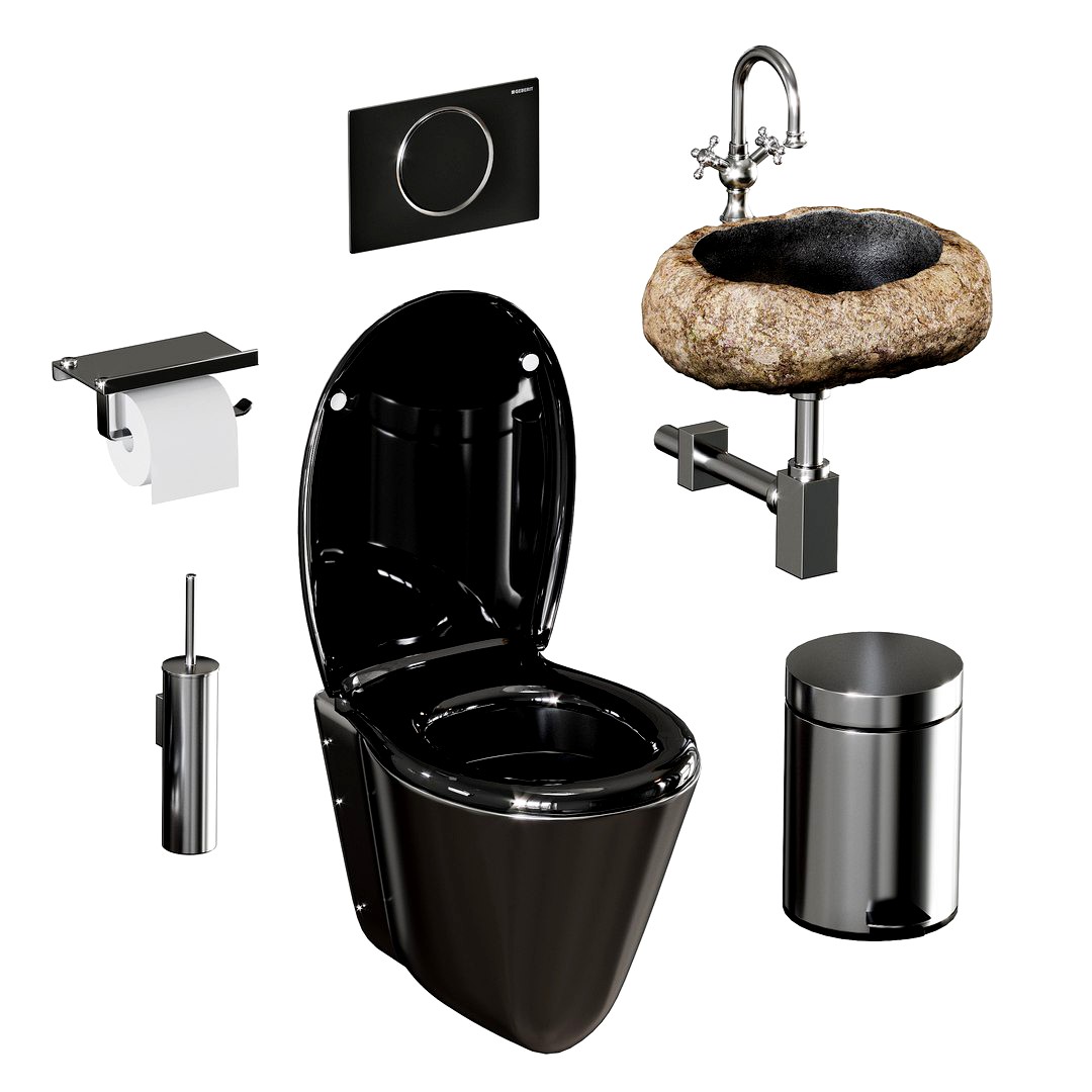 Set of sanitary ware and accessories for bathroom