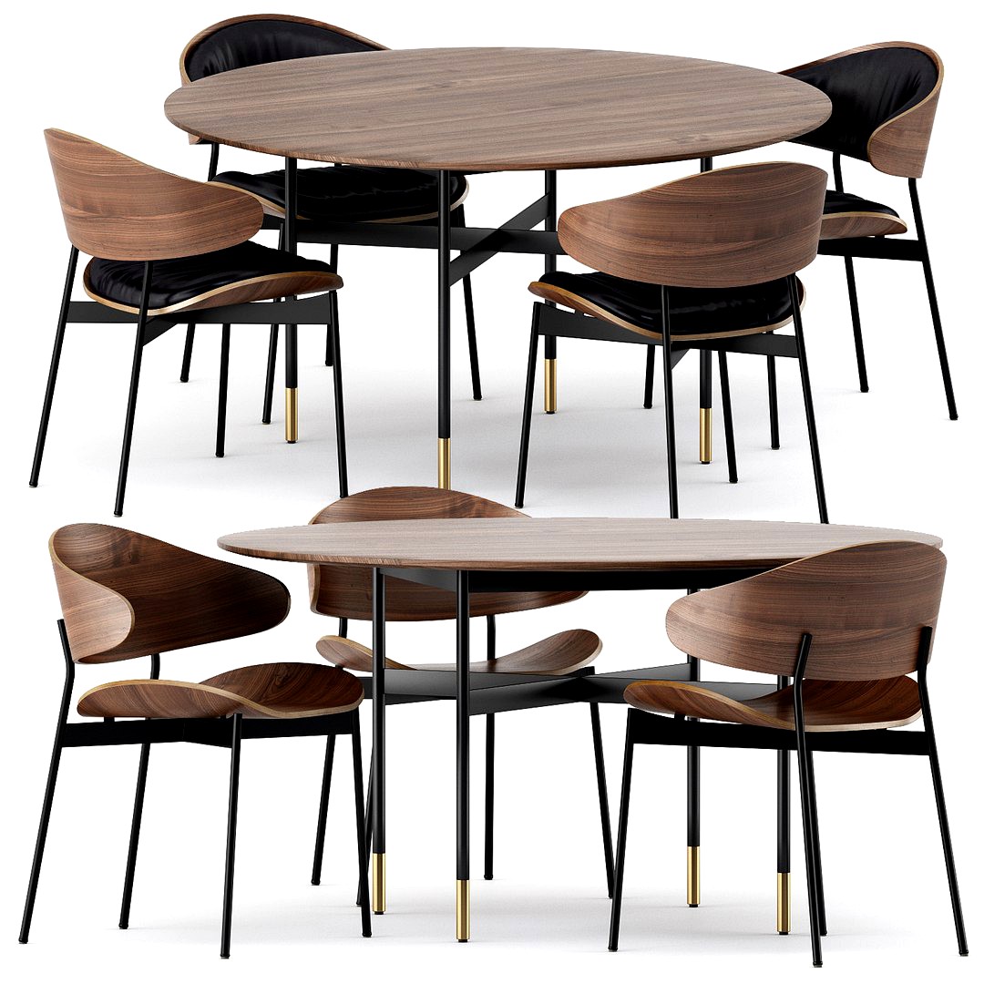 HARRI TABLE and LUZ CHAIR and LUZ LEATHER CHAIR