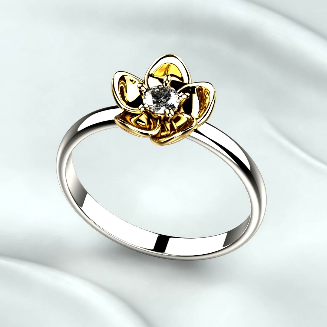 Single 3mm Gemstone Flower Gold Ring