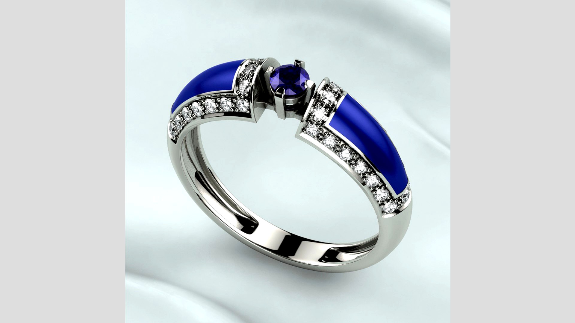 Sapphire Gold Ring with Enamel