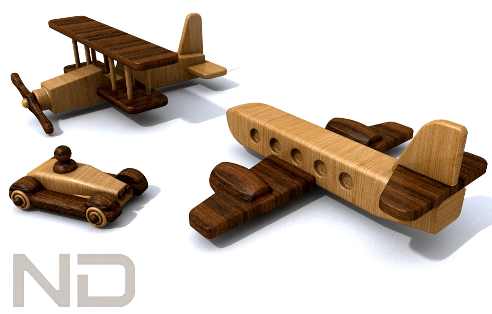 AUTOMOBILE , BIPLANE , PASSENGER PLANE TOY