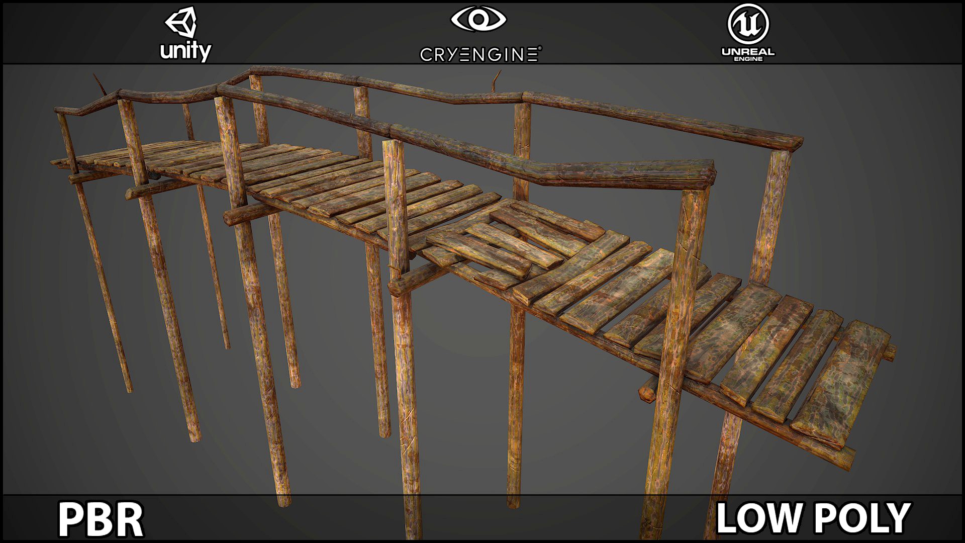 Old Wooden Bridge PBR Low Poly PBR