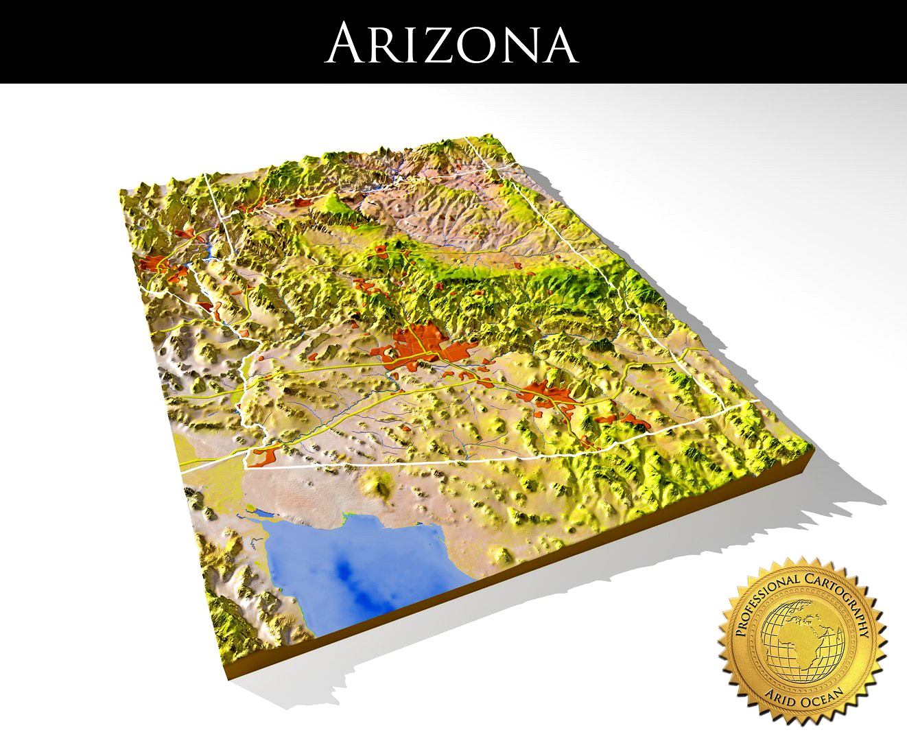 Arizona, High resolution 3D relief maps