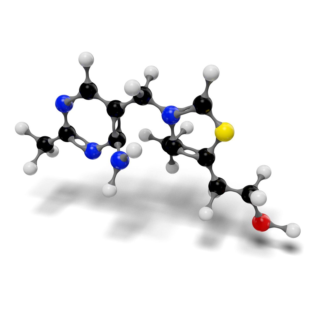 3D Thiamine Vitamin B1 Molecular model C12H17N4OS