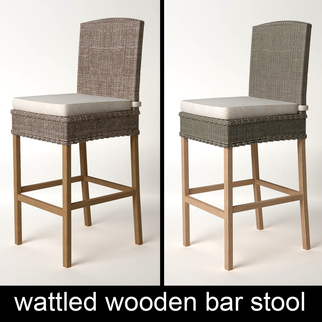 High poly wooden wattled bar stool Flechten Stuhl