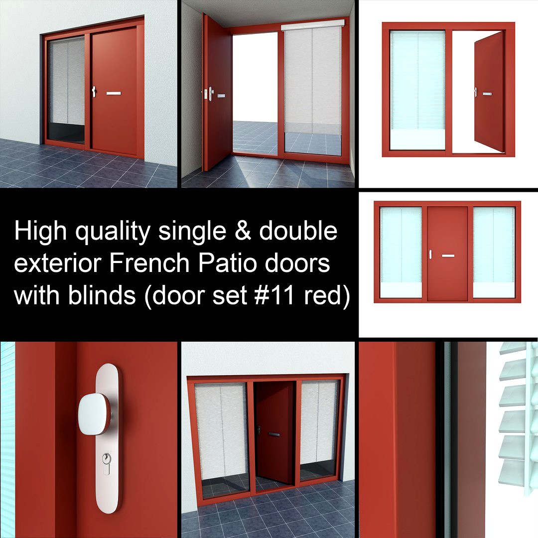 High quality single & double exterior French Patio doors with blinds (door set #11 red)