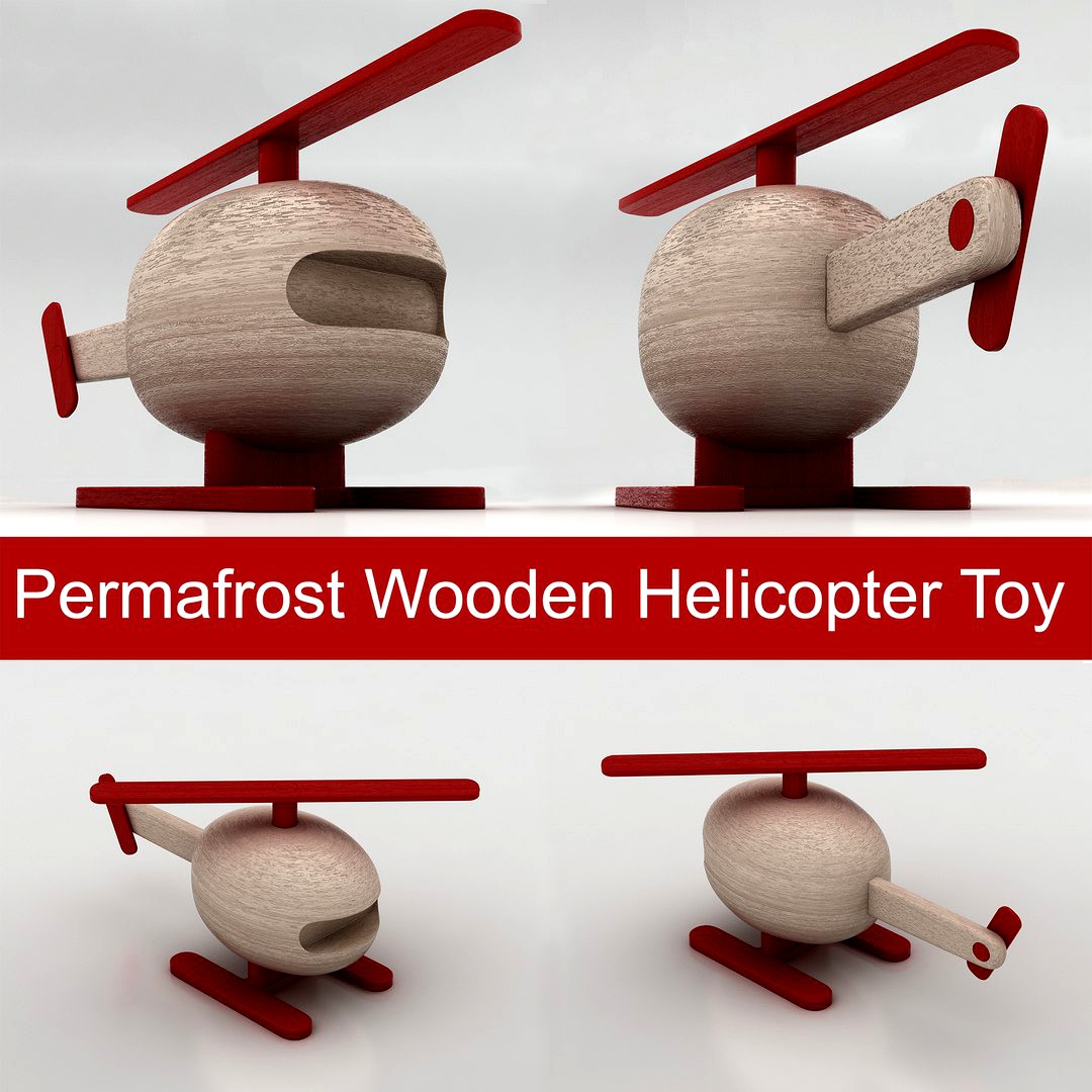 Scandinavian simple wooden toy helicopter Permafrost Norwegian industrial design studio