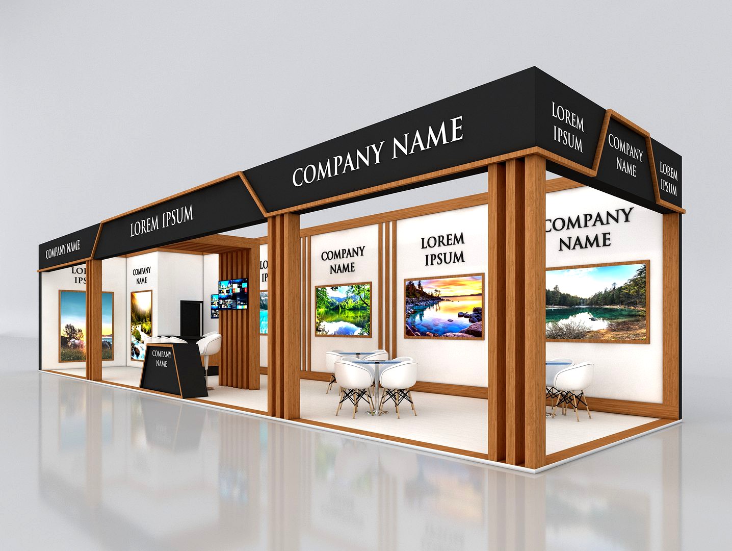 3D Booth Exhibition Stand Stall 16x4m Height 350 cm 2 Side Open