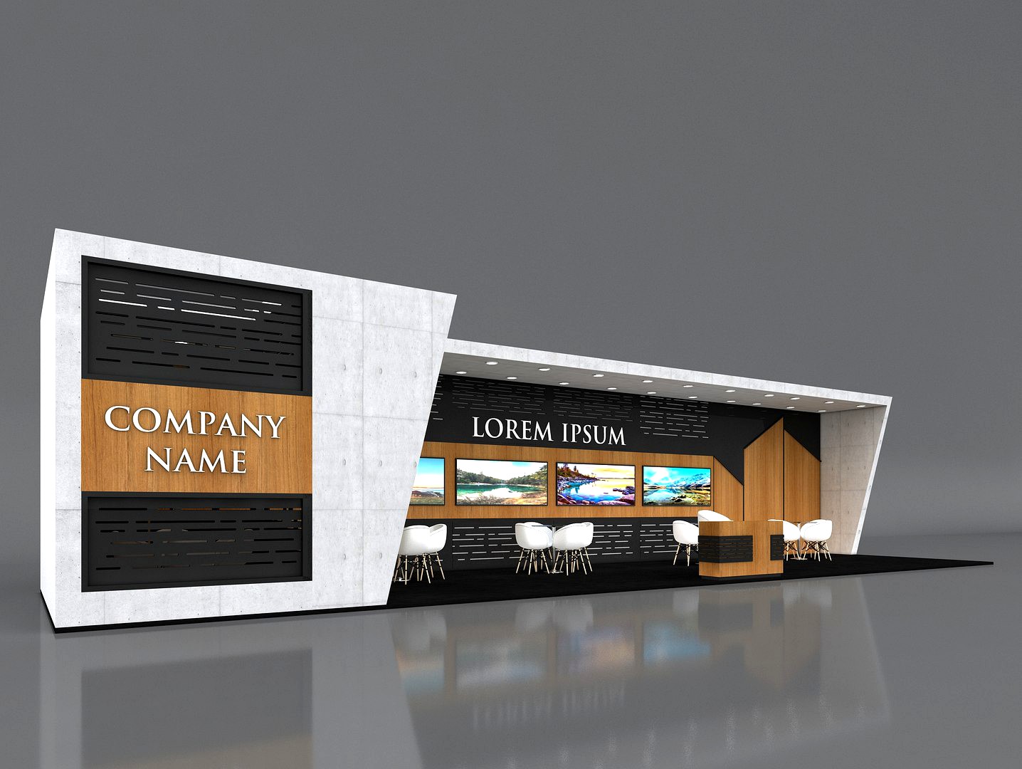 3D Booth Exhibition Stand Stall 16x4m Height 350 cm 2 Side Open
