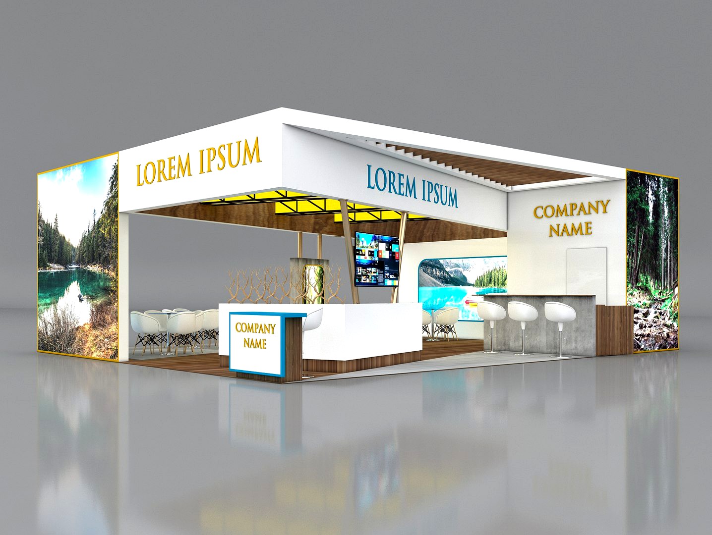 3D Booth Exhibition Stand Stall 8x10m Height 350 cm 3 Side Open