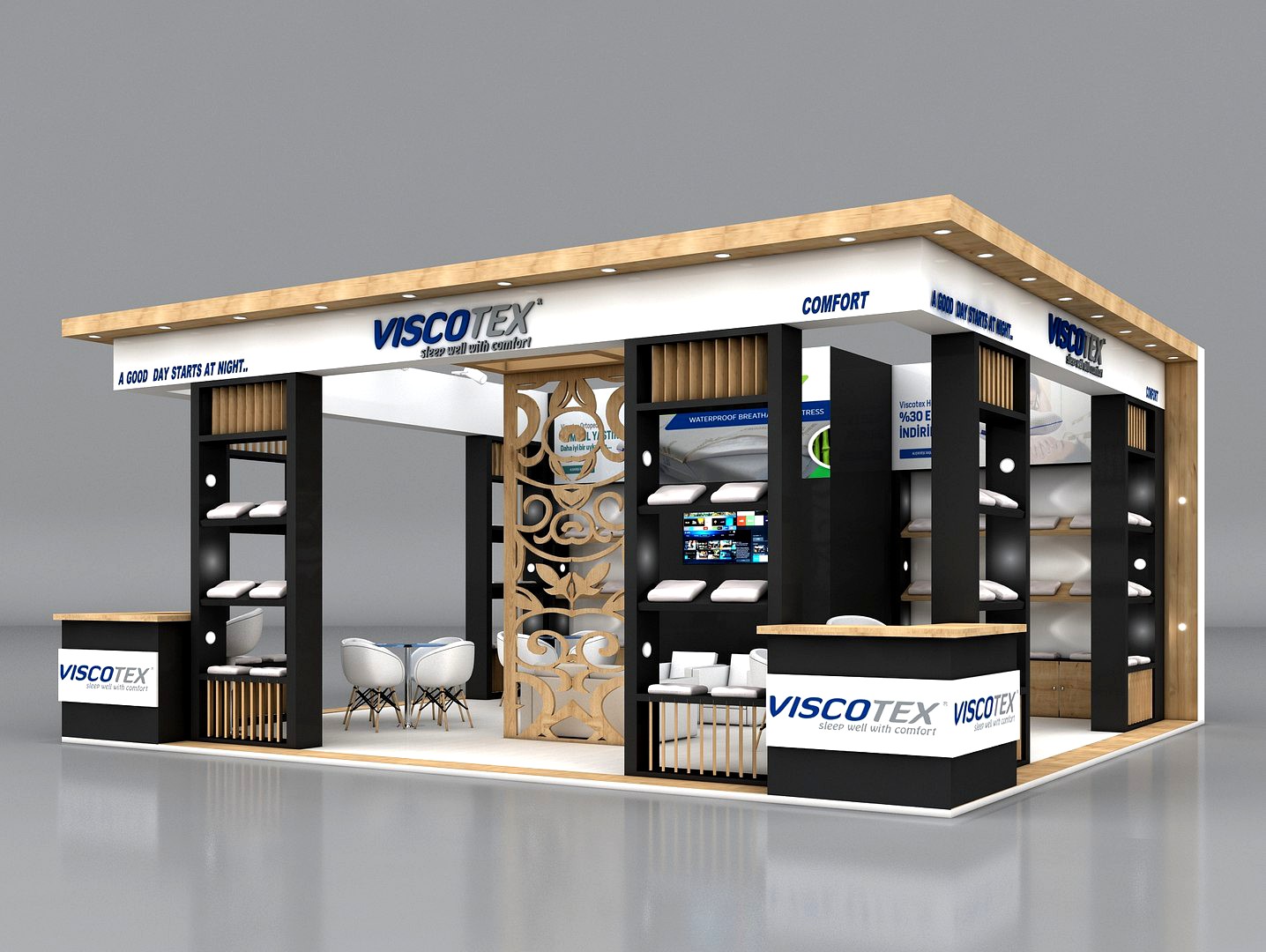 Exhibition Stand 8x7m Height 360 cm 3 Side Open Model
