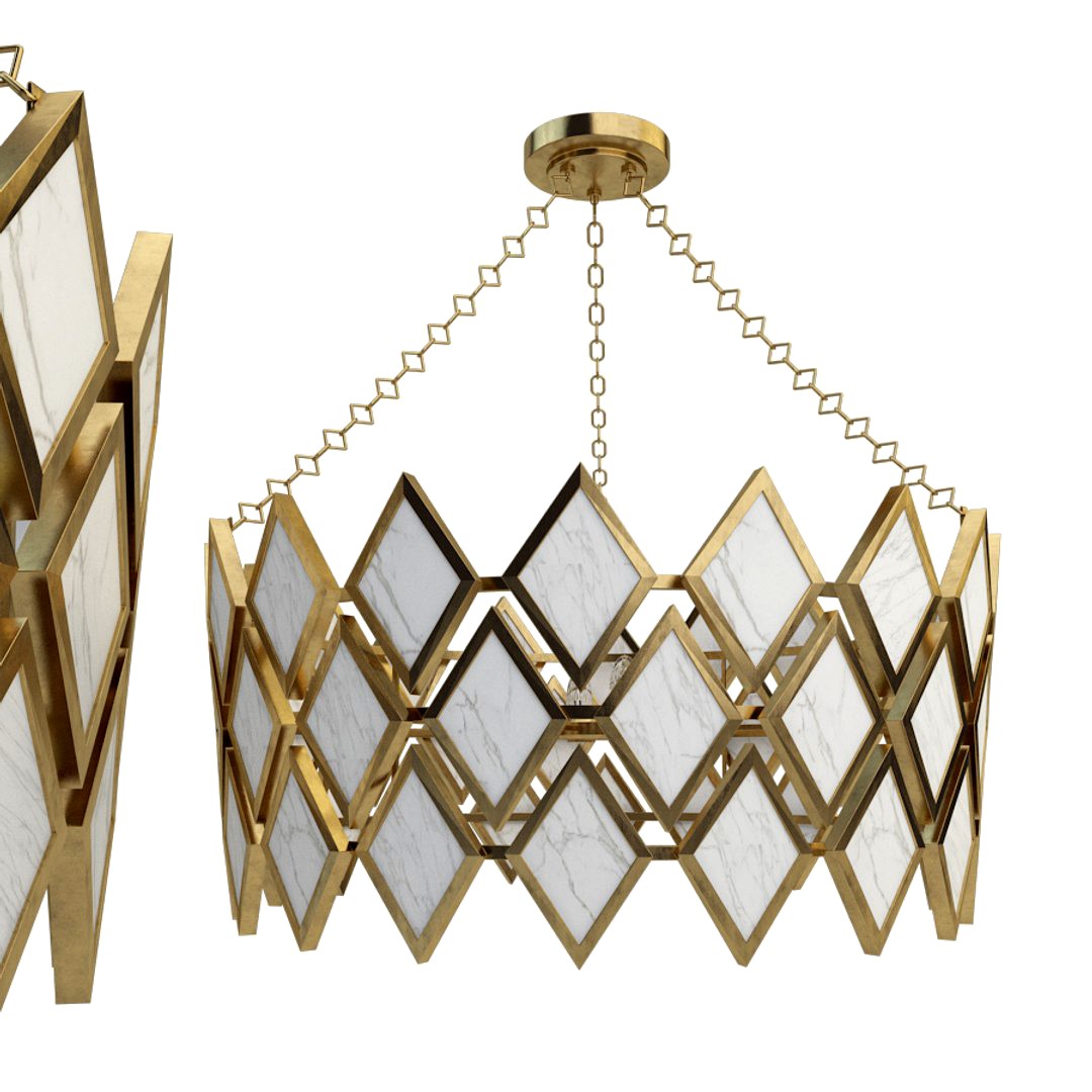 Robert Abbey Edward Chandelier in Modern Brass Finish with Marble Accents 424