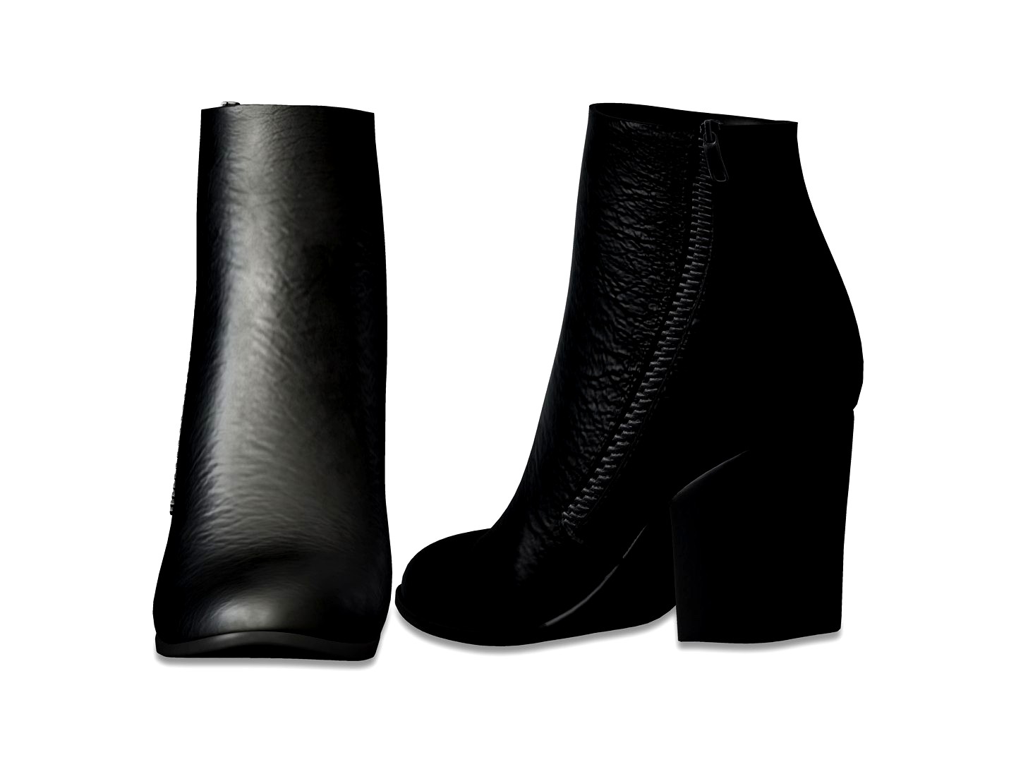 Black Leather Side Zipped Ankle Boots