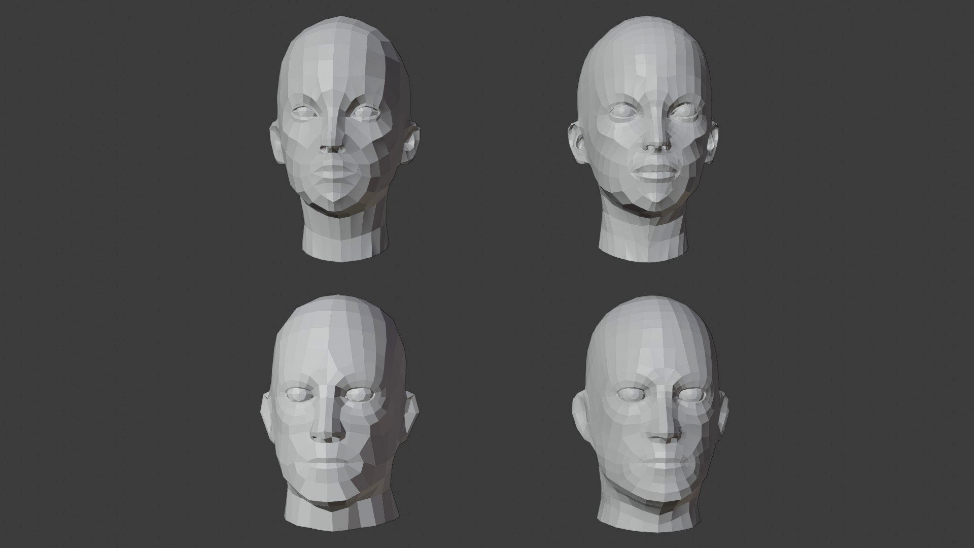 Human Heads Male Female Low-poly 3D Model