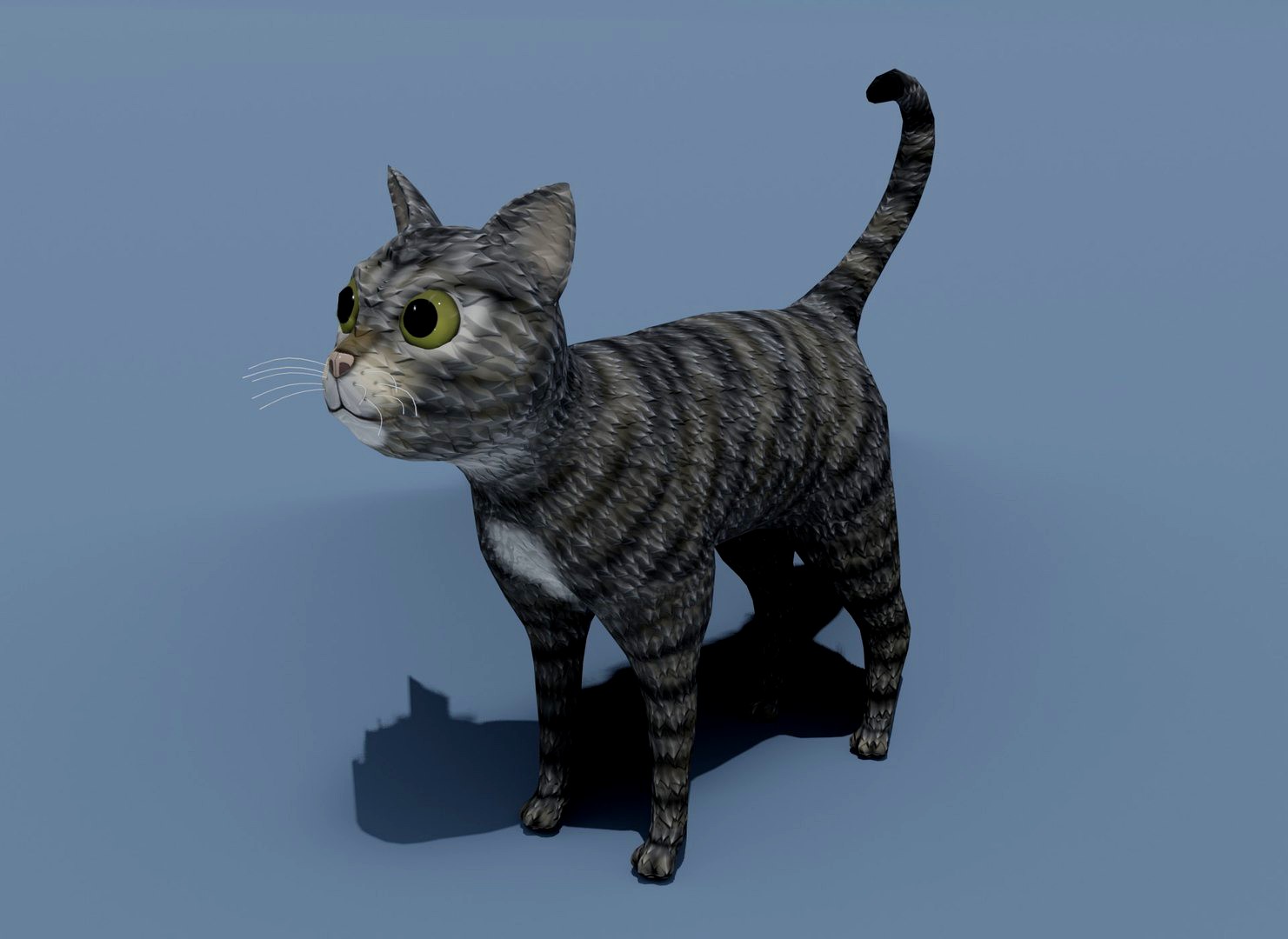 Cartoon Cat Brown Grey Striped 3D Model