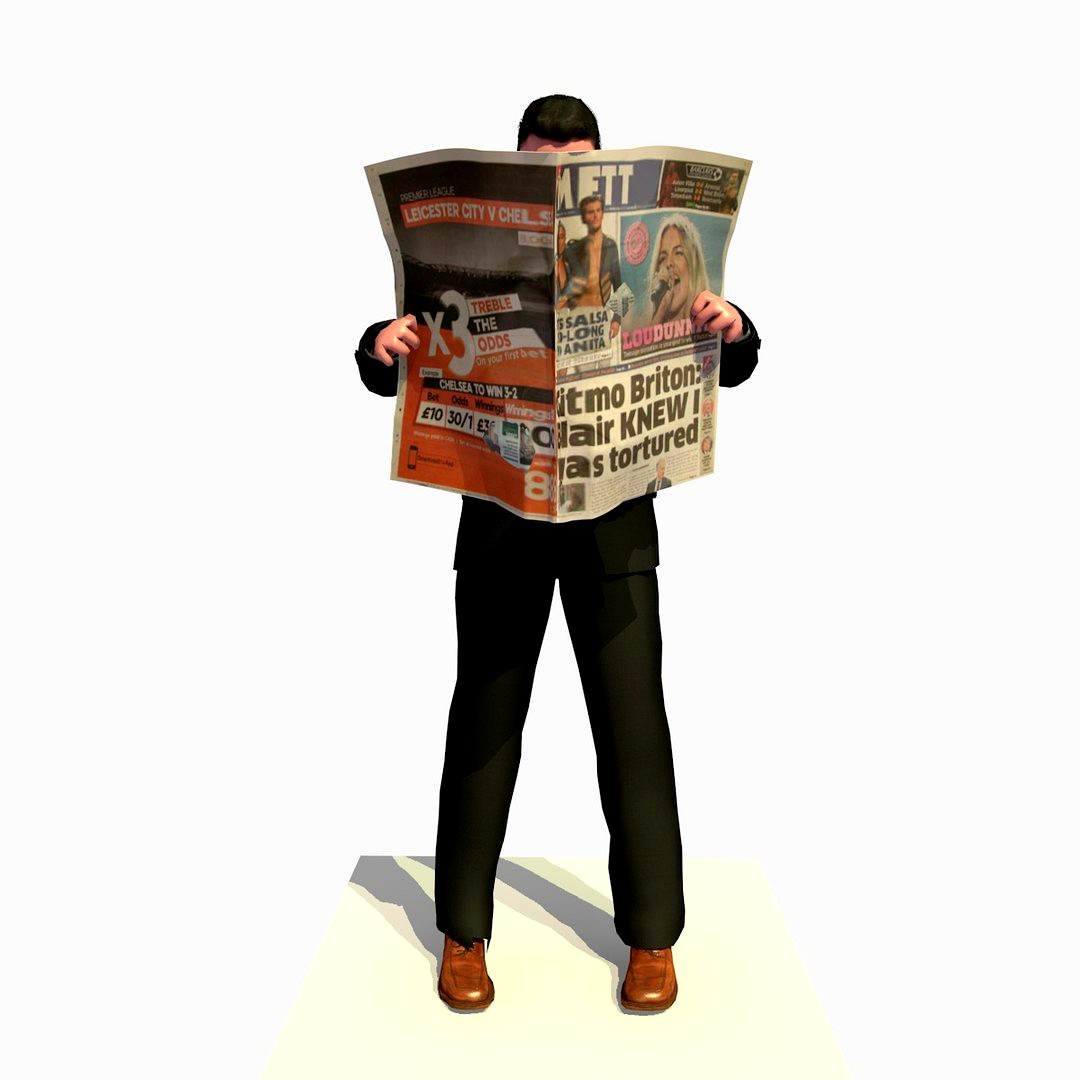 Animated Business Man Reading a Newspaper Standing (Indoors)