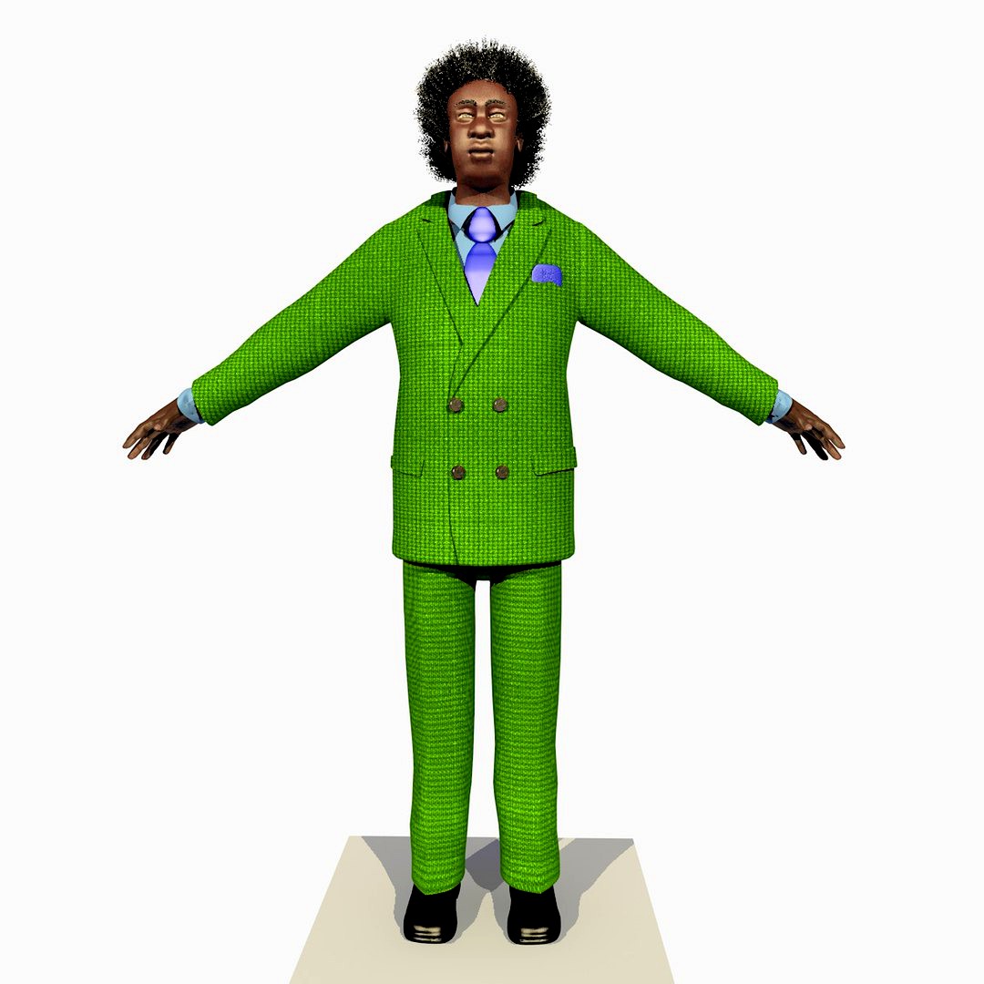 Rigged Businessman African American Yellow Suit With Alpha Hair 2