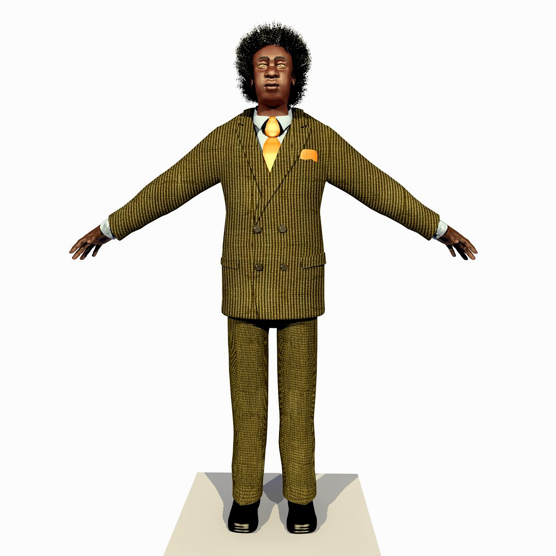 Rigged Businessman African American Tan Suit With Alpha Hair 2