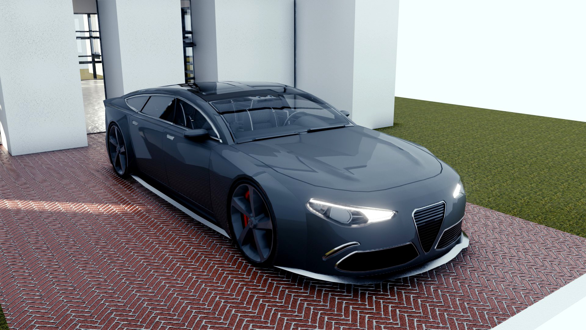 BLENDER EEVEE Brandless Extended Wheelbase 4 door coupe