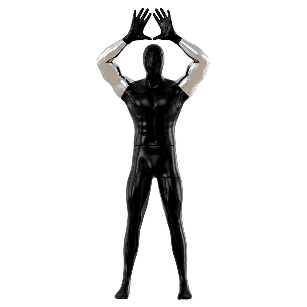 Male abstract mannequin shows symbol with hands 92