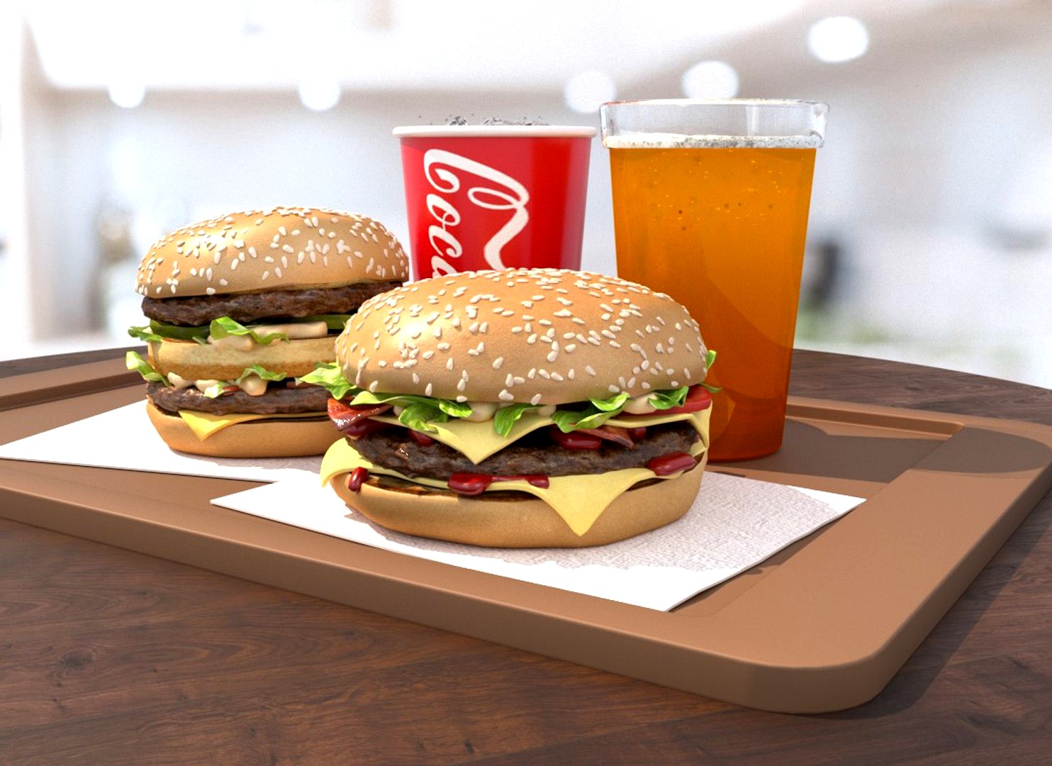 Burgers cola and beer fastfood set