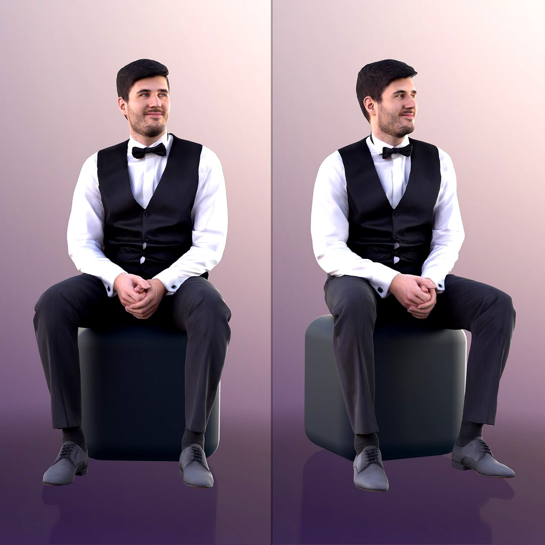 10792 Sean - Sitting Man in Suit And Bow Tie