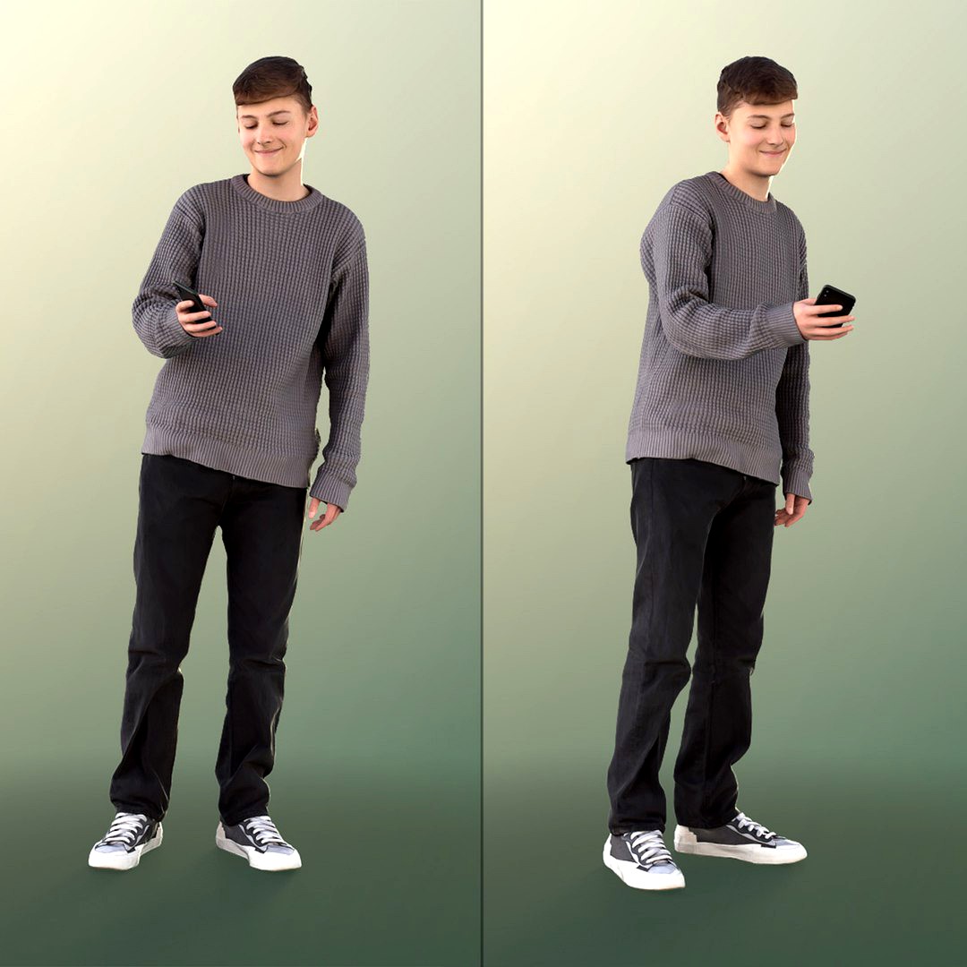 11096 Bobby - Casual Teen Boy Showing His Phone