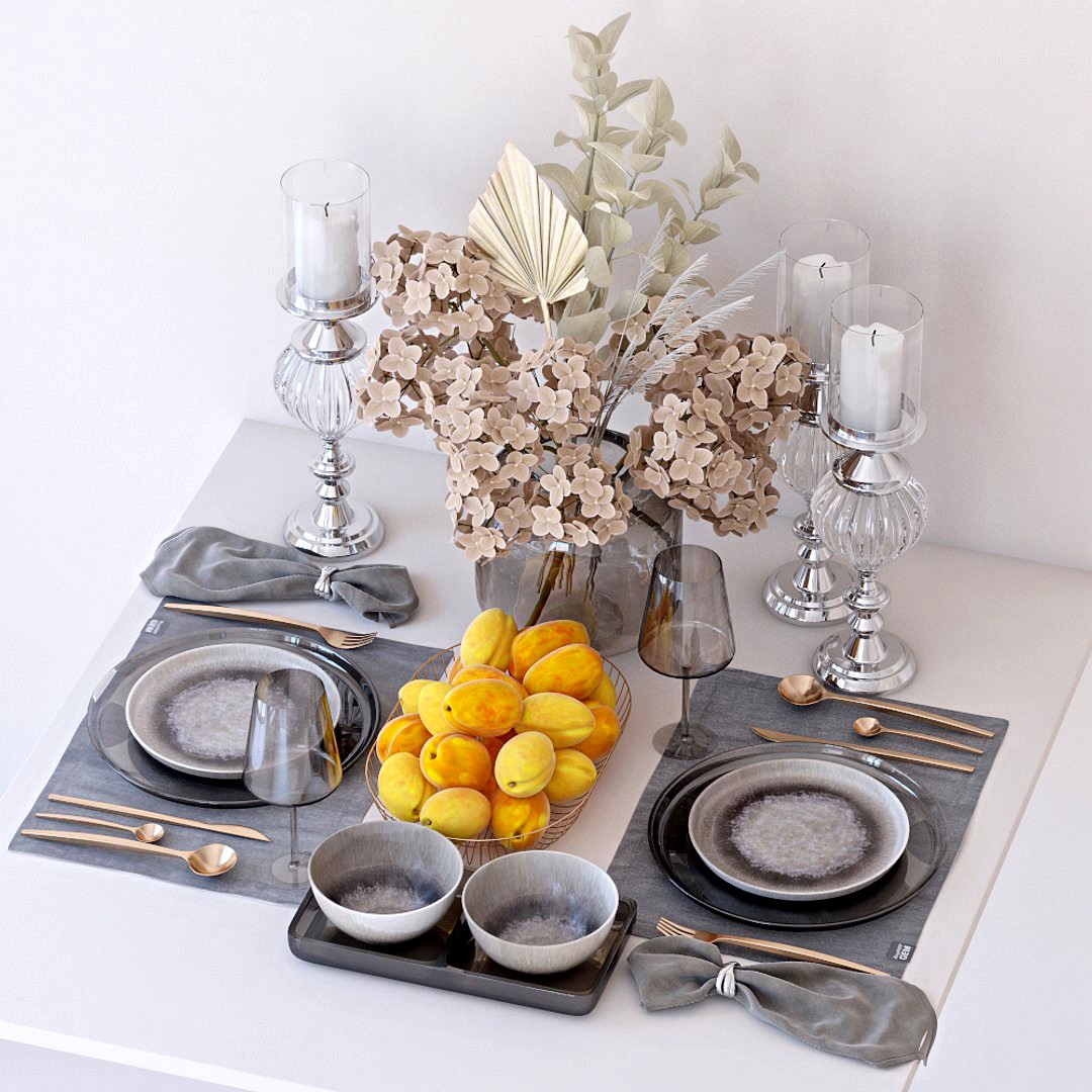 Table setting with hydrangea