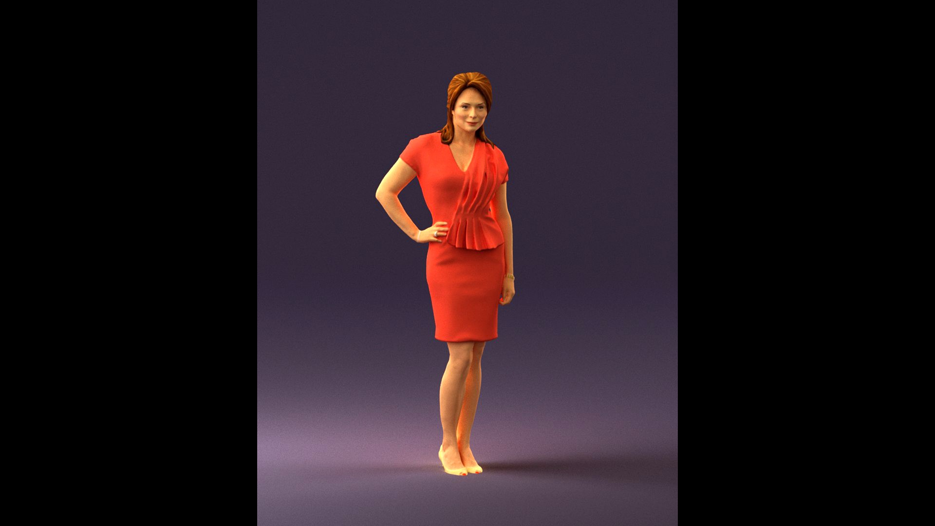 Woman in coral dress 0705
