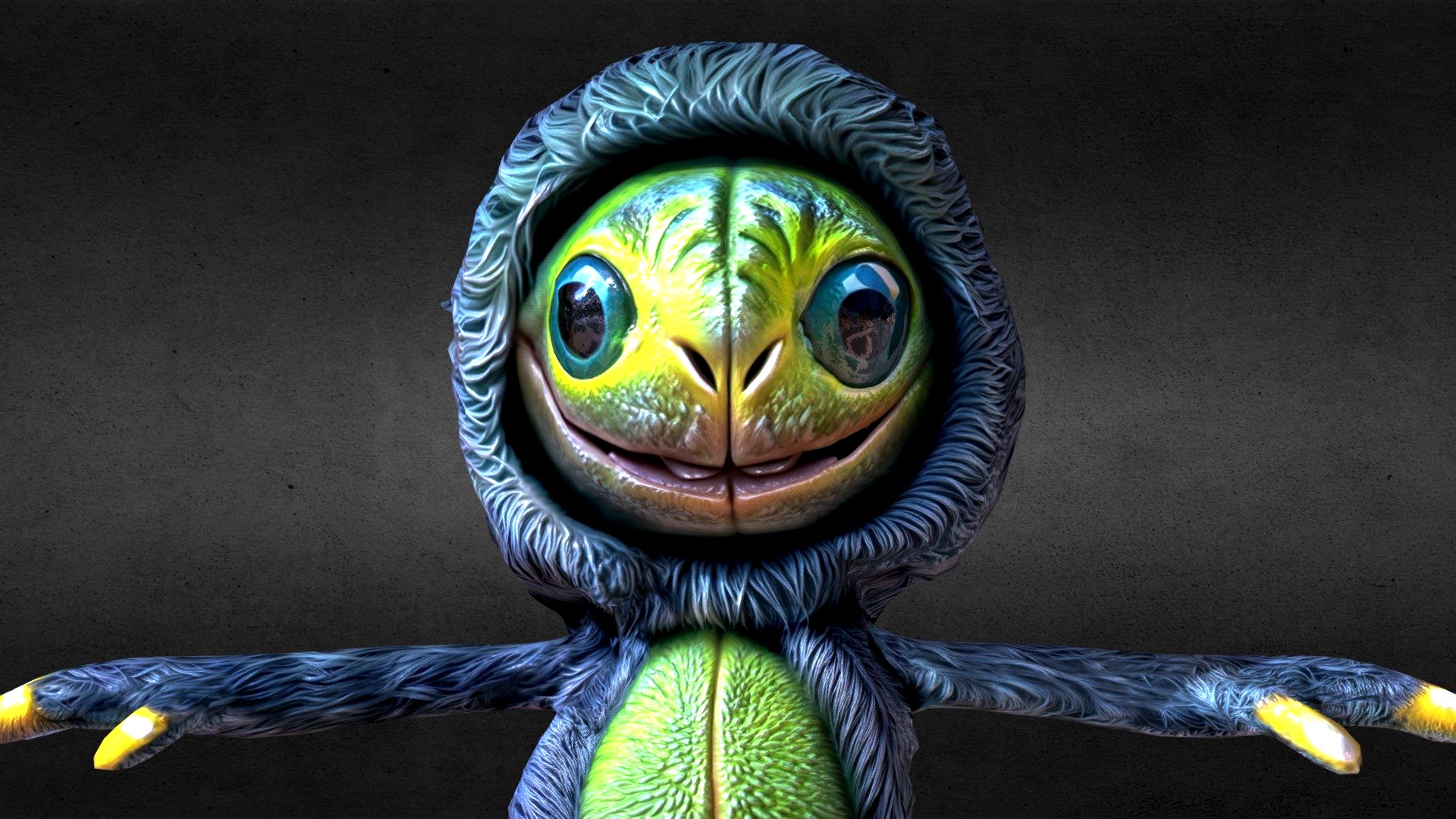 Furry alien lizard, game-ready