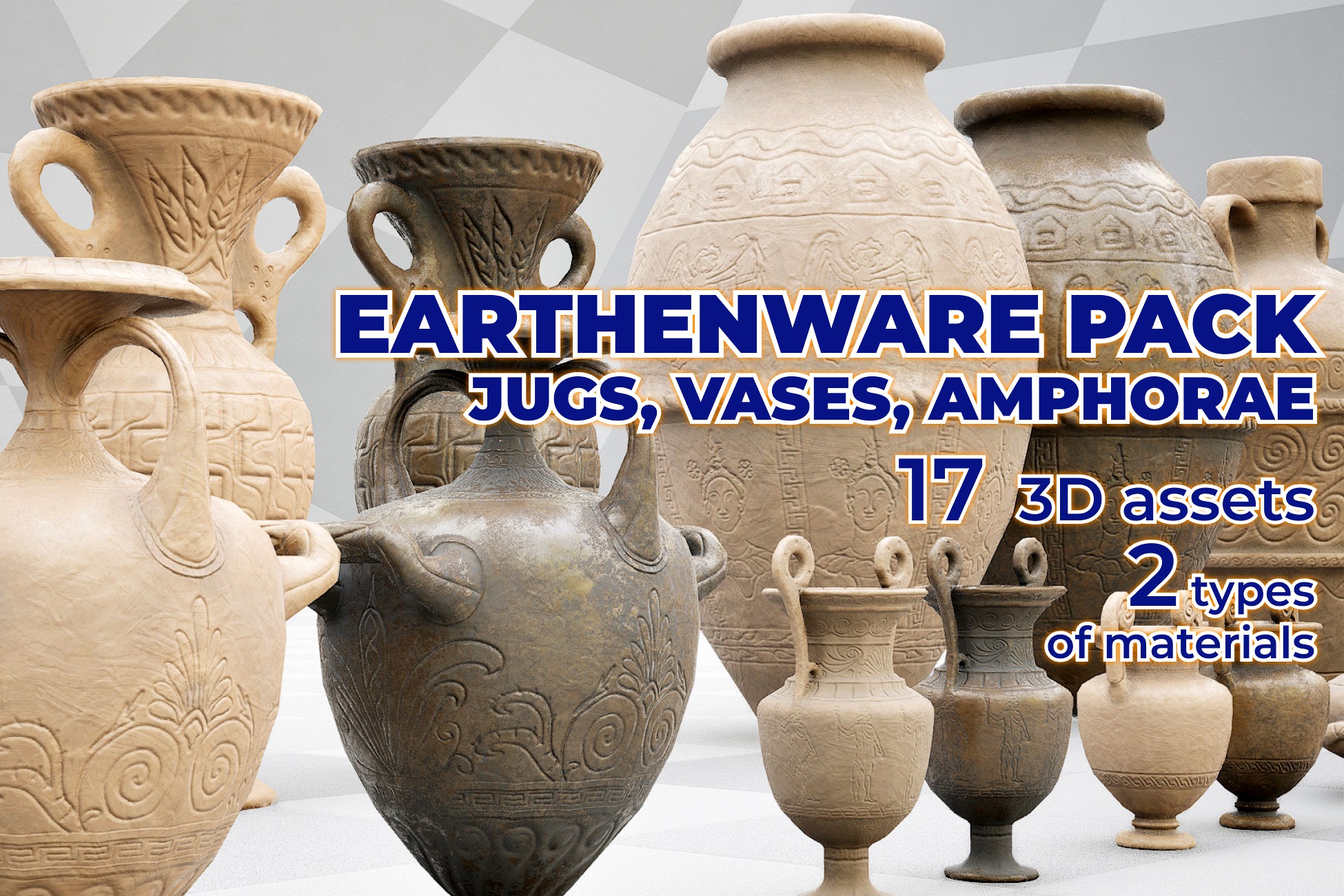 Vases, Jugs, Amphora Props Realistic 3D Pack