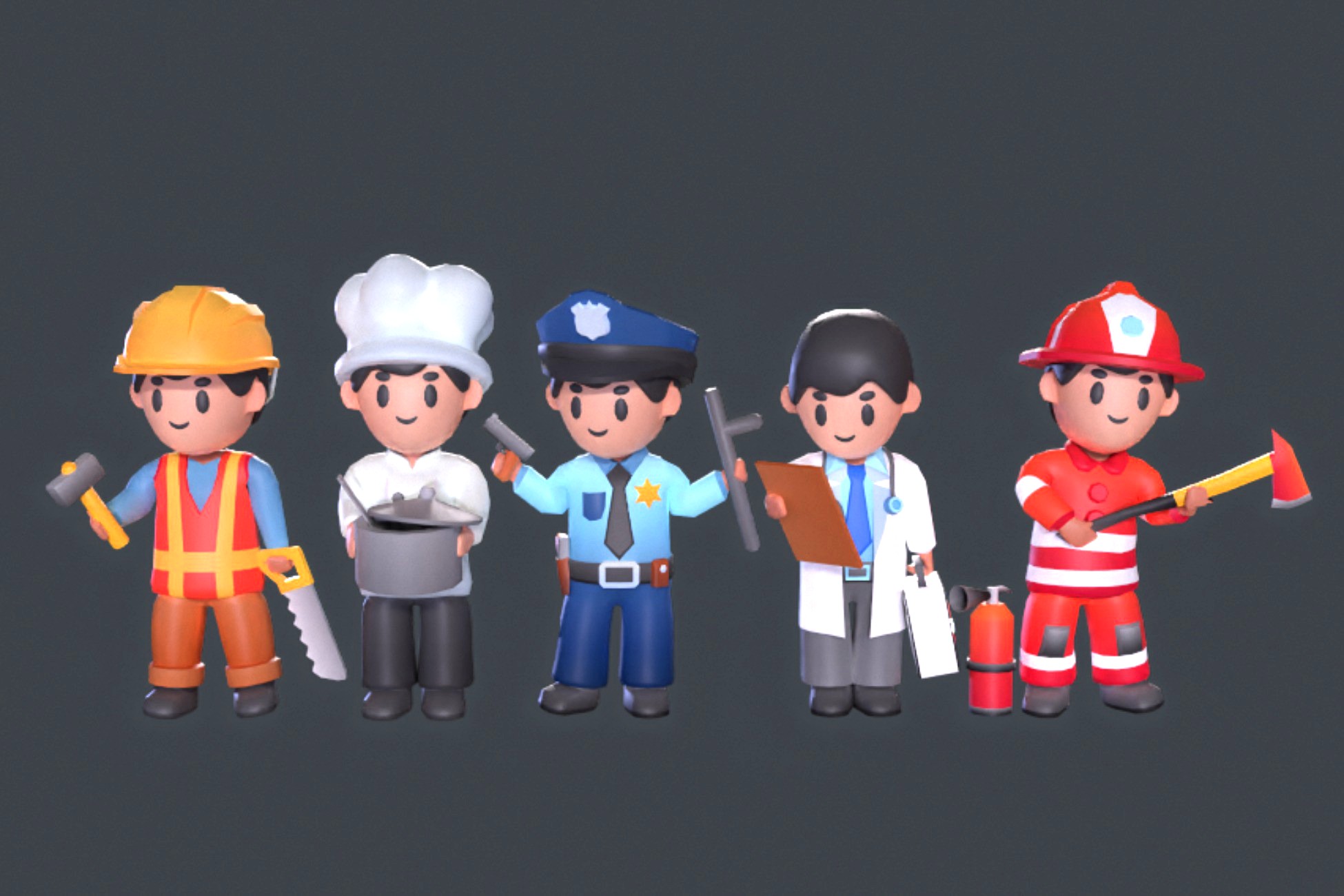 Hypercasual Professions Characters Set