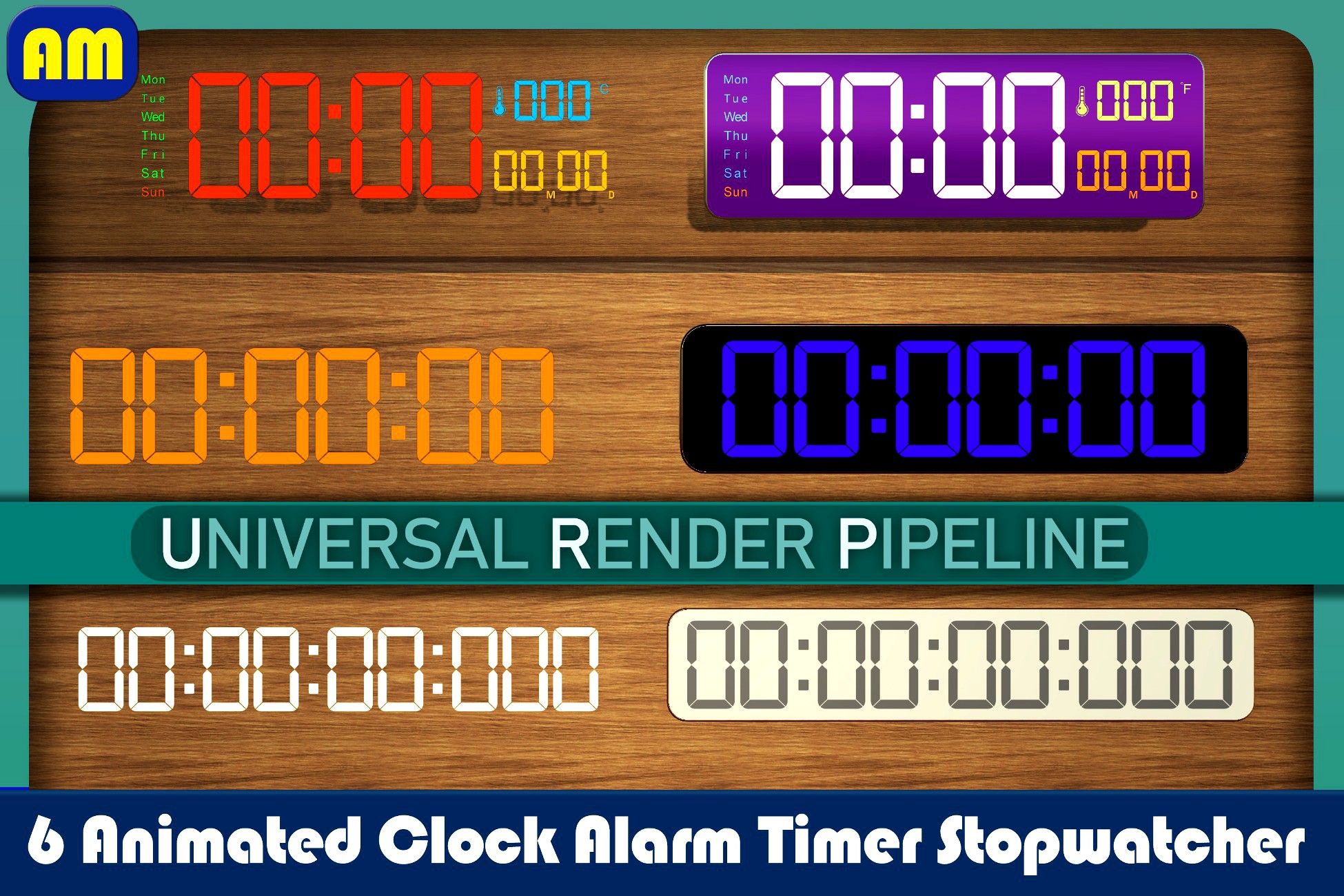 URP Animated Digit Clock Alarm Timer Stopwatch Set