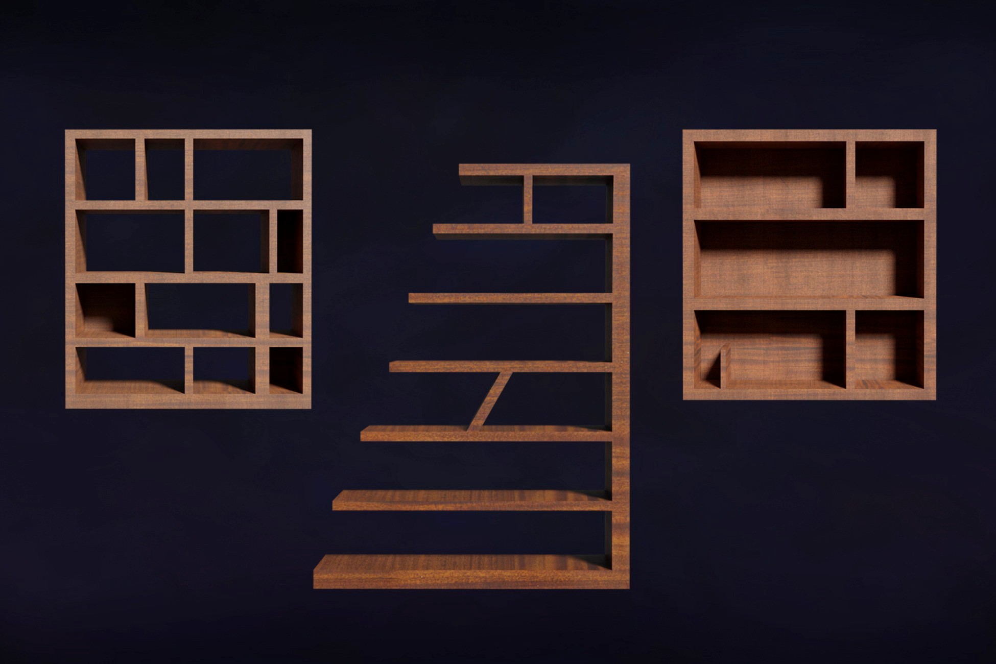 Deco BookShelfs Wood Style Scape Lignum Lot 2 Group N3- Low