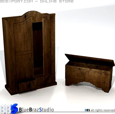 Wardrobe and chest 3D Model