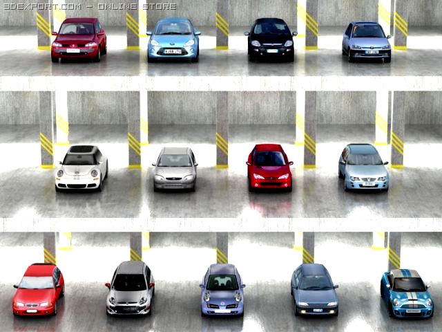 13 Low Poly compact 3 doors cars 3D Model