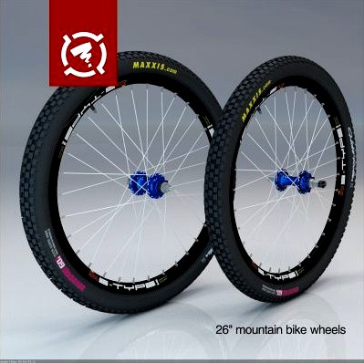 Mountain Bike 26 wheels set 3D Model