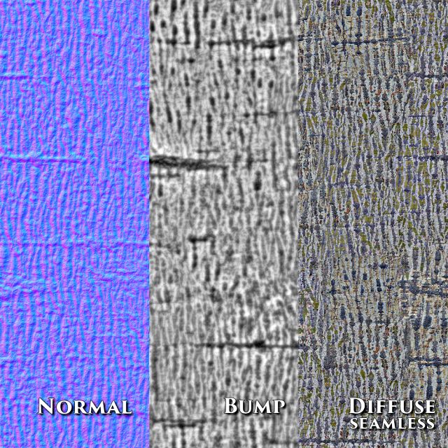 Seamless HiRes Tree Bark 5pack NormalBump 3D Model