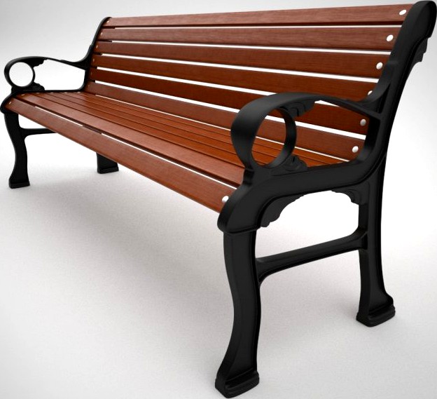 Exterior Wood Bench 3D Model