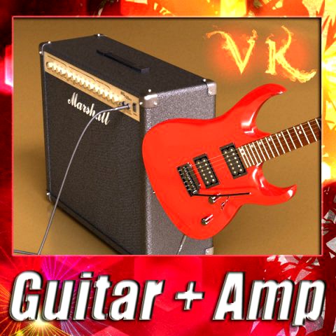Electric Guitar with Amplifier  Cable 3D Model